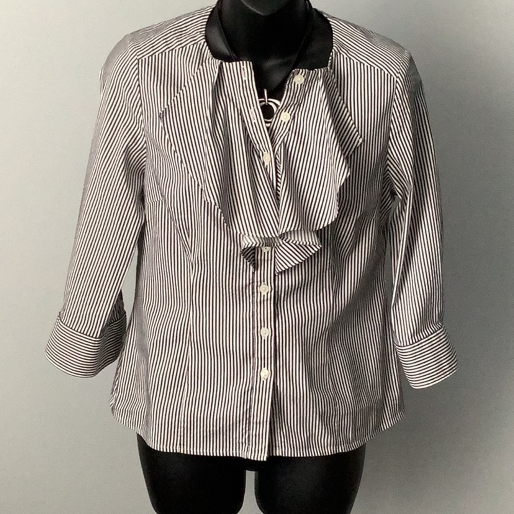 Designer Ruffled Pinstripe Blouse - Picture 3 of 9